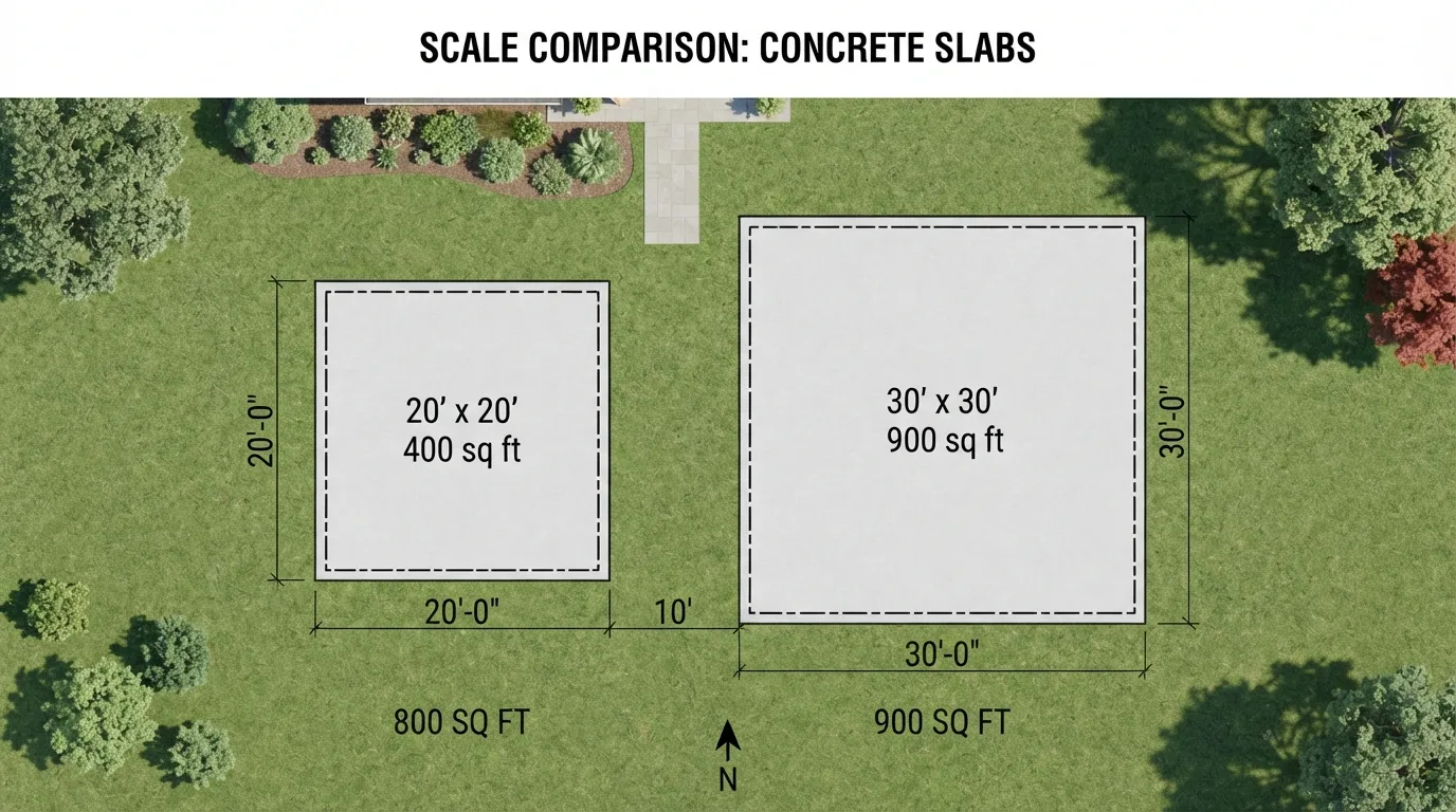 30x30 vs 20x20 concrete slab size comparison