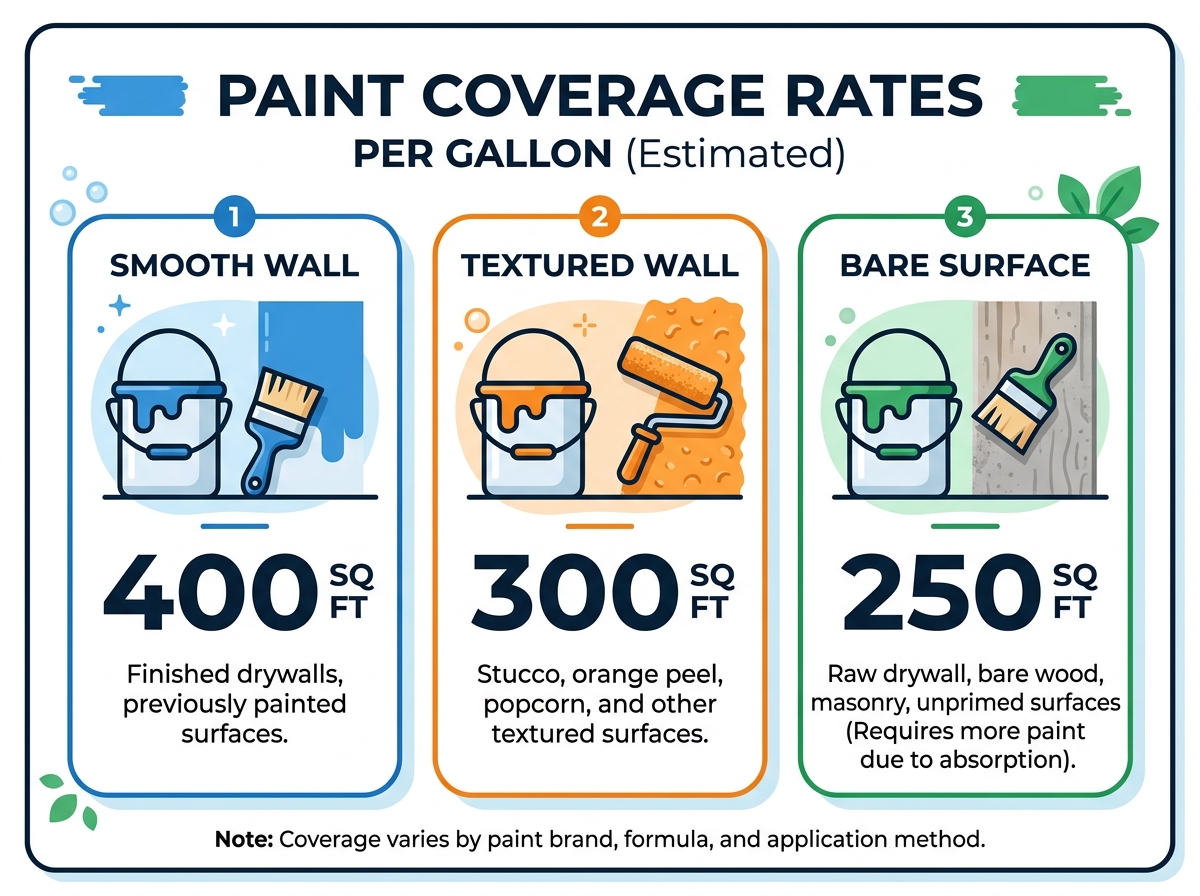 Paint coverage rates by surface type