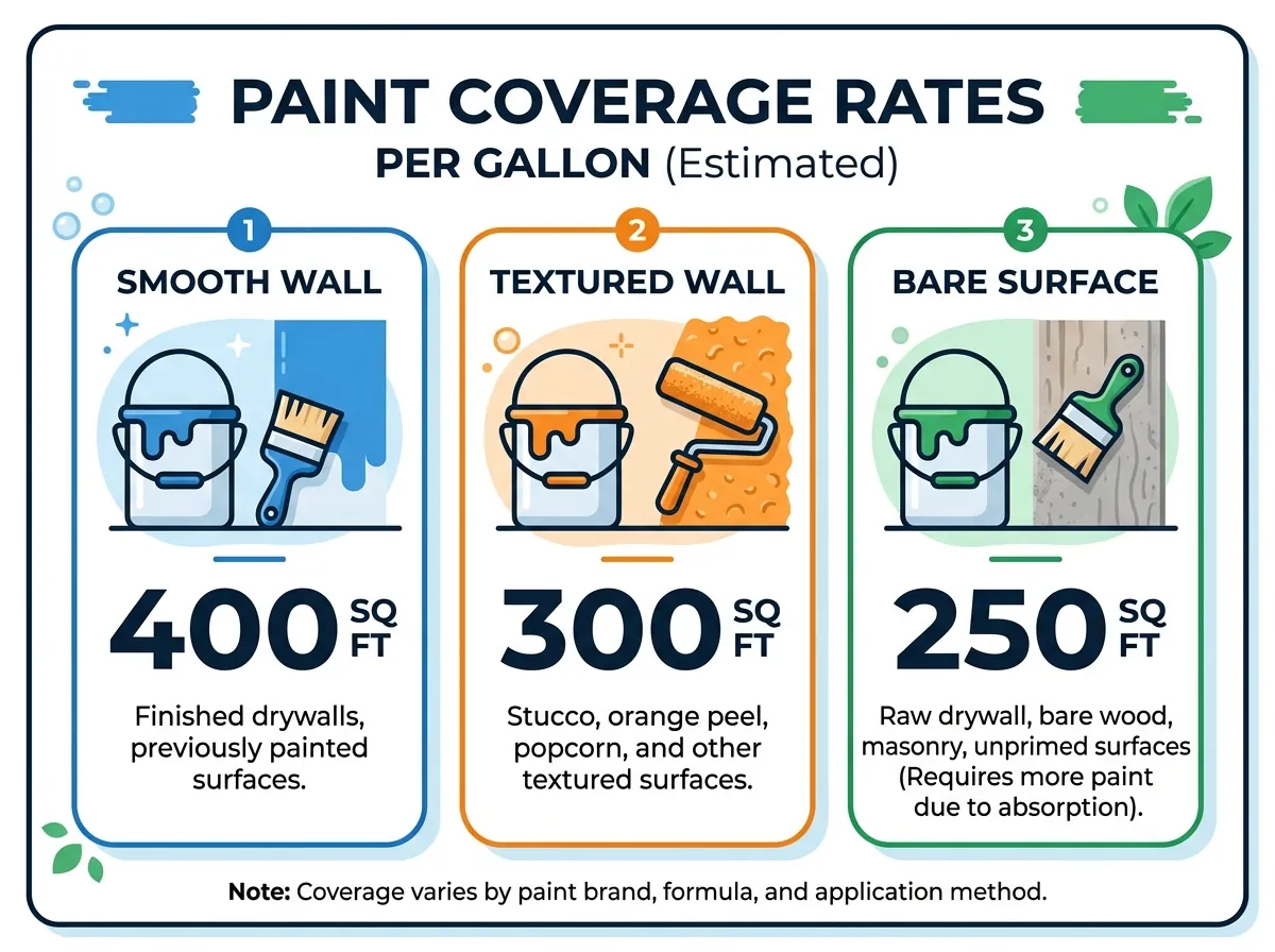 Paint coverage rates by surface type
