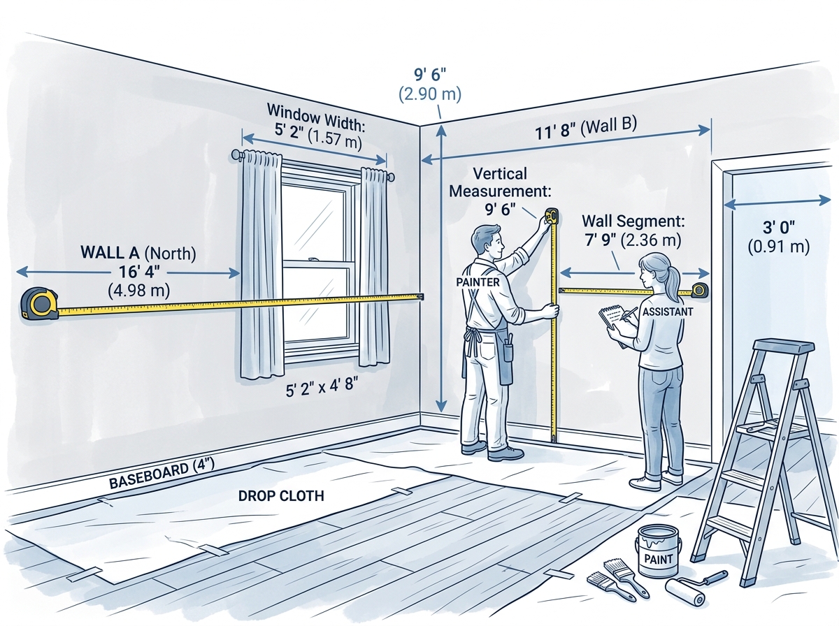 Measuring room walls for paint calculation