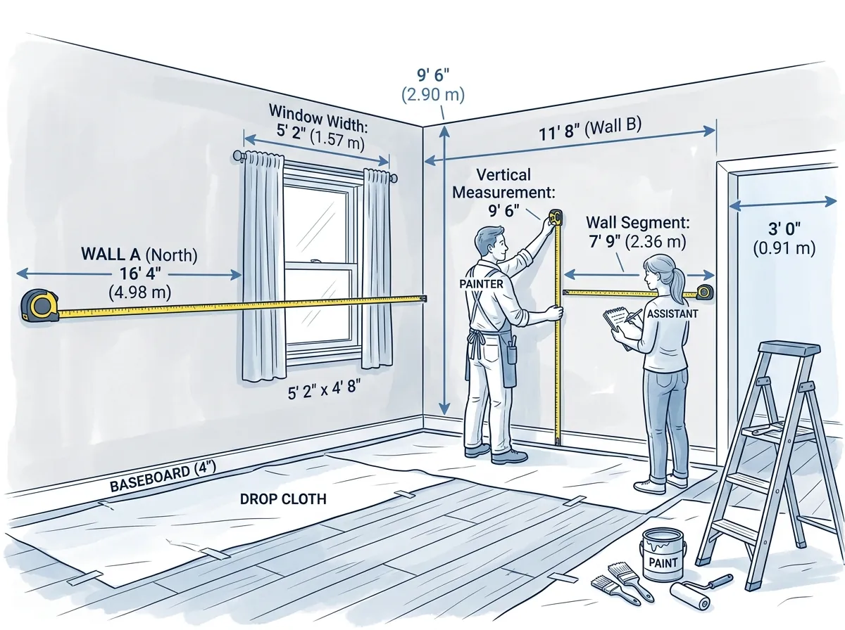 Measuring room walls for paint calculation