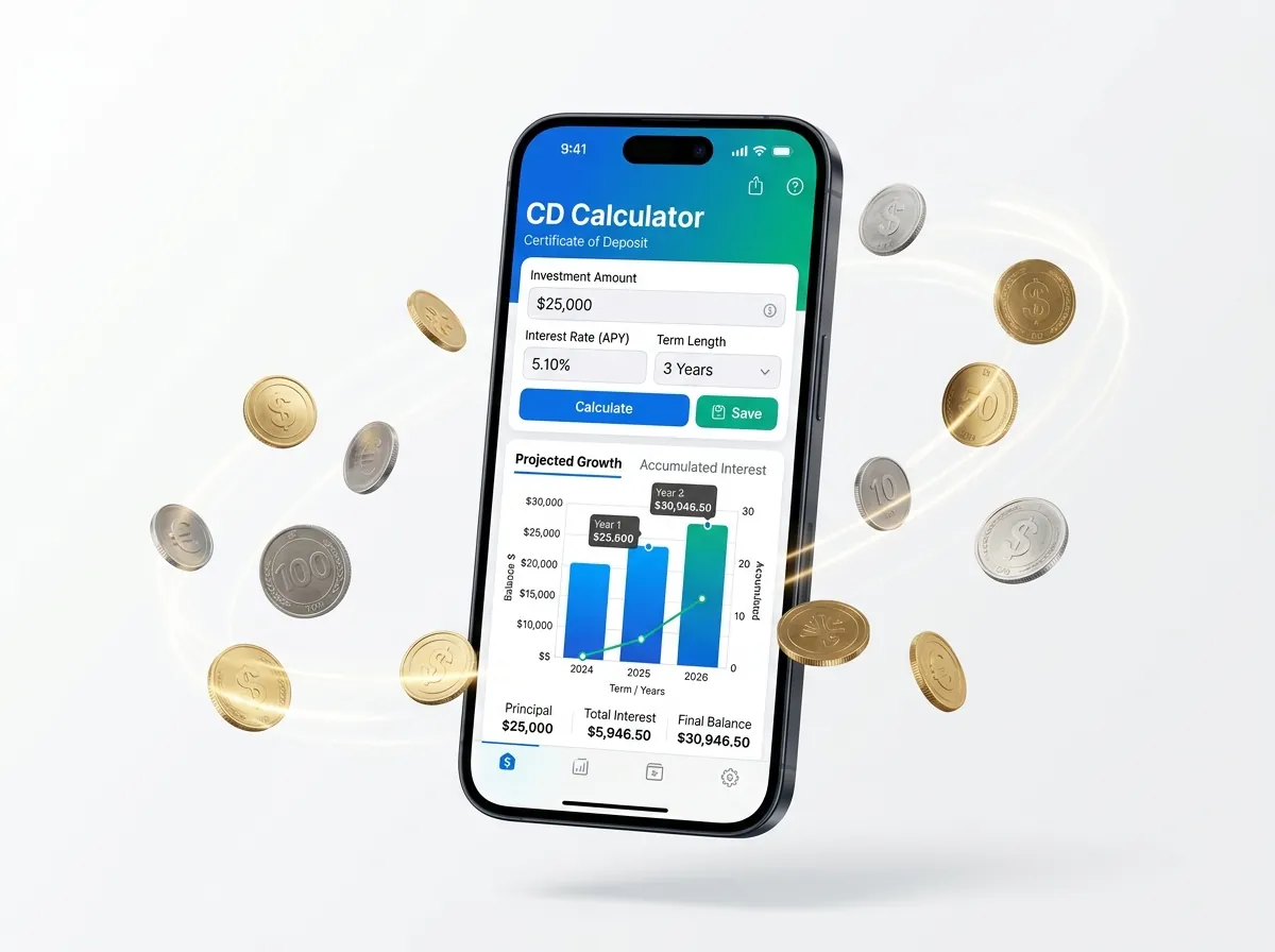 CD calculator app interface on smartphone