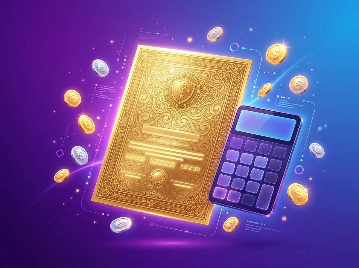 CD calculator with golden certificate and coins