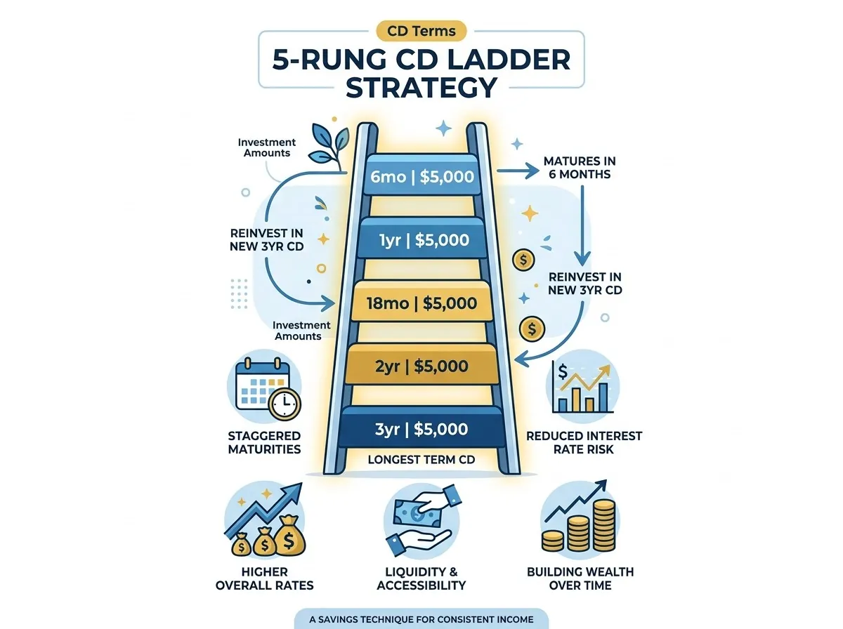 CD ladder diagram showing 5 rungs with terms and amounts