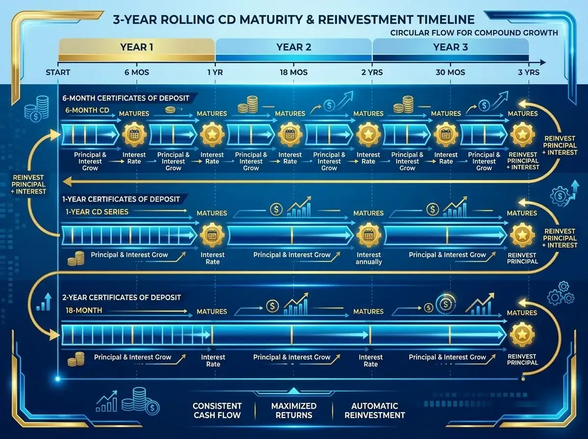 CD maturity timeline showing rolling reinvestment over 3 years