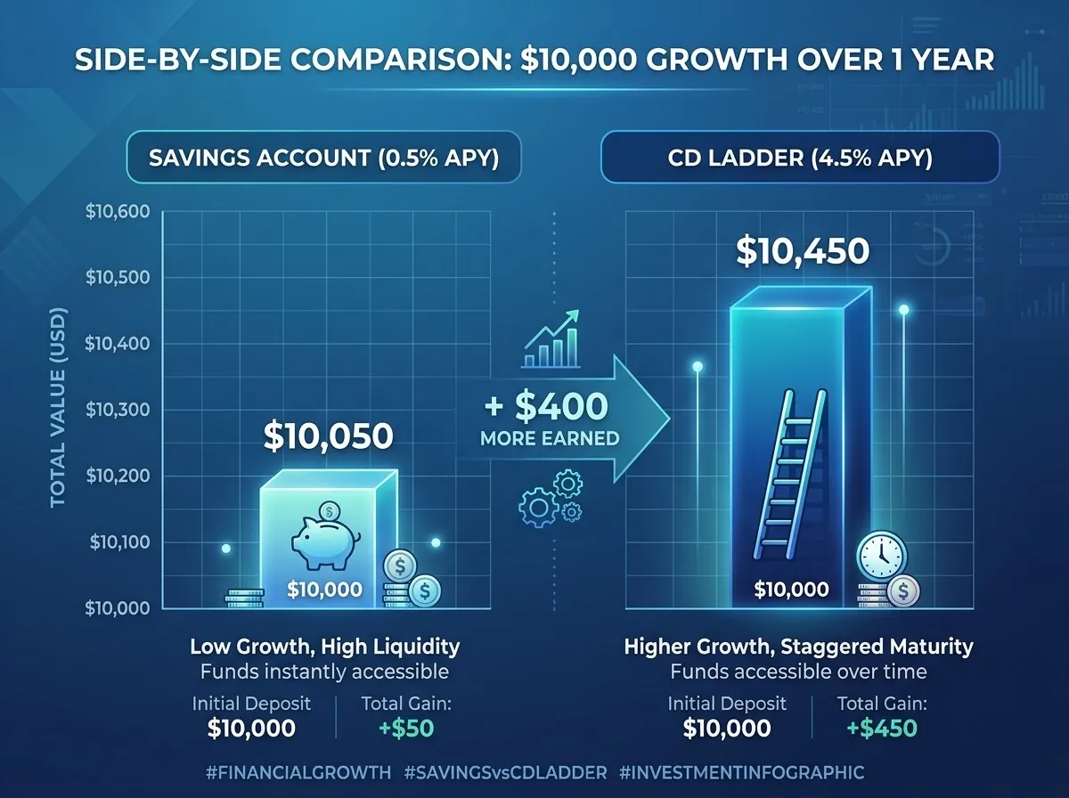 Savings account vs CD ladder rate comparison chart