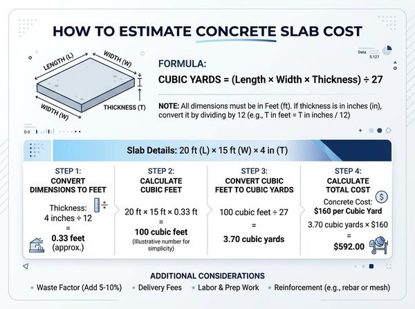 How to calculate concrete slab cost formula with example calculation