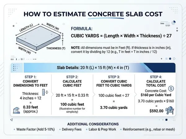 How to calculate concrete slab cost formula with example calculation